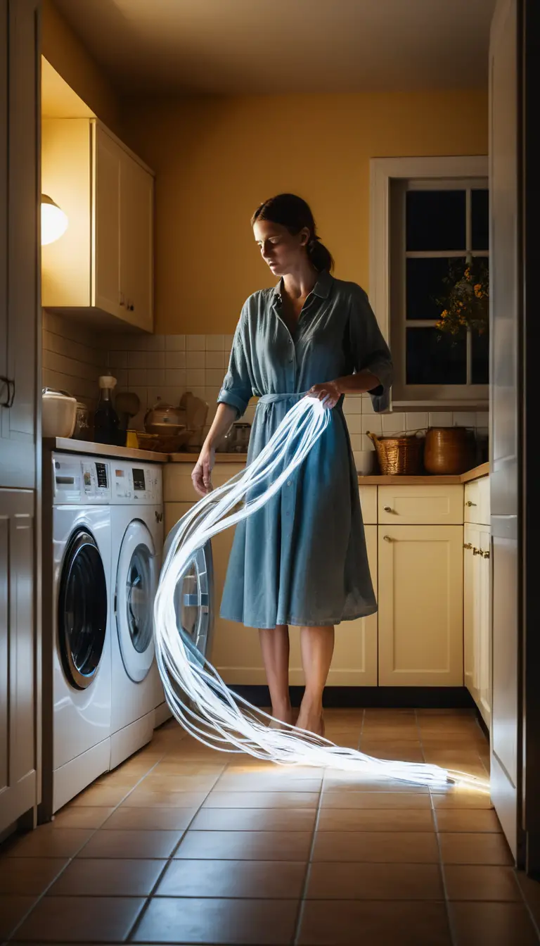 Figura luminosa china sul bucato in una cucina calda