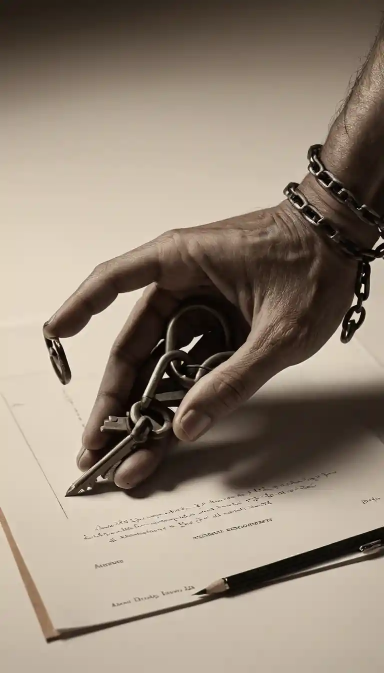 Hands sketching a key on paper in moody monochrome