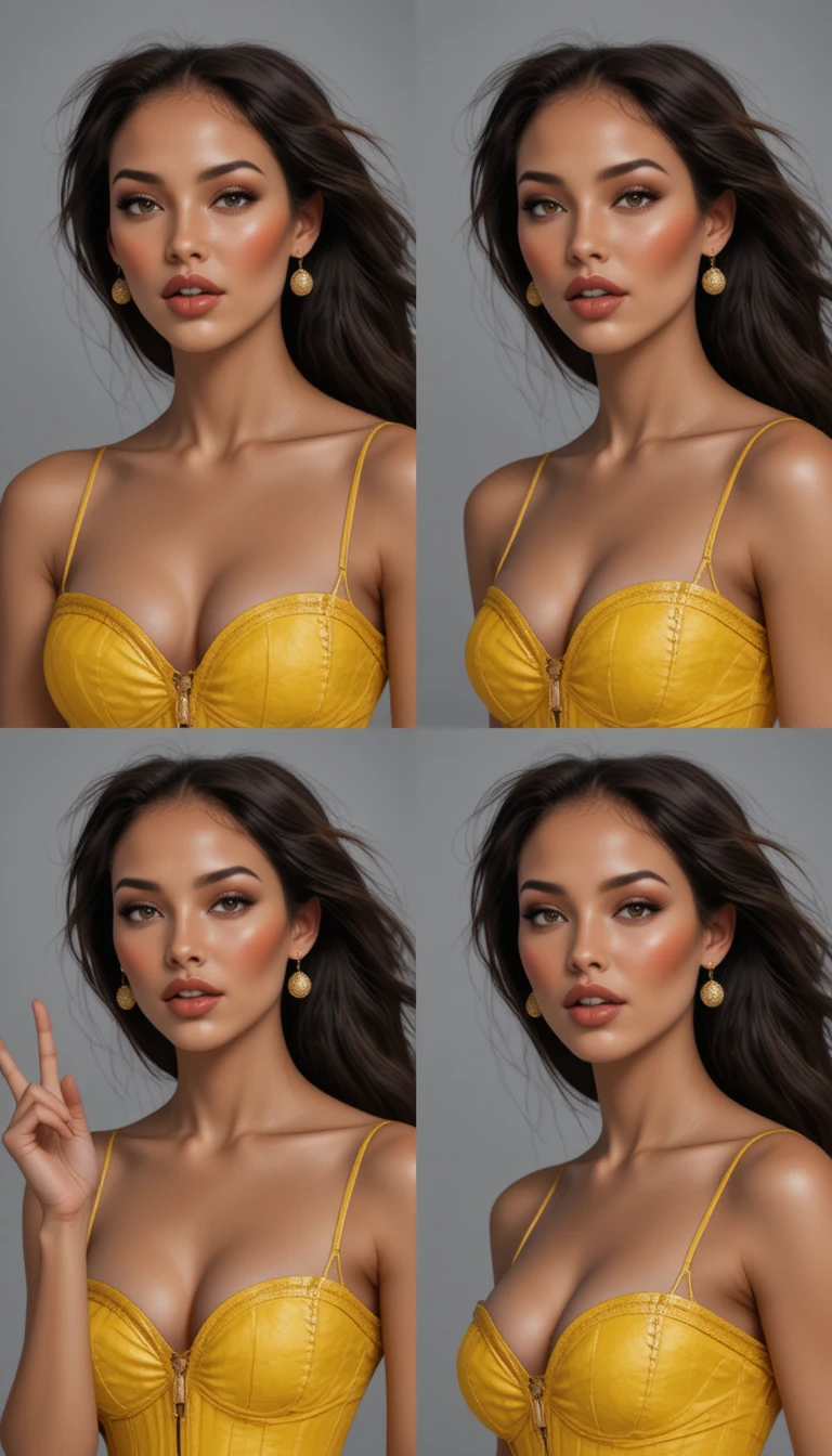 Collage of glamorous woman portraits in yellow corset
