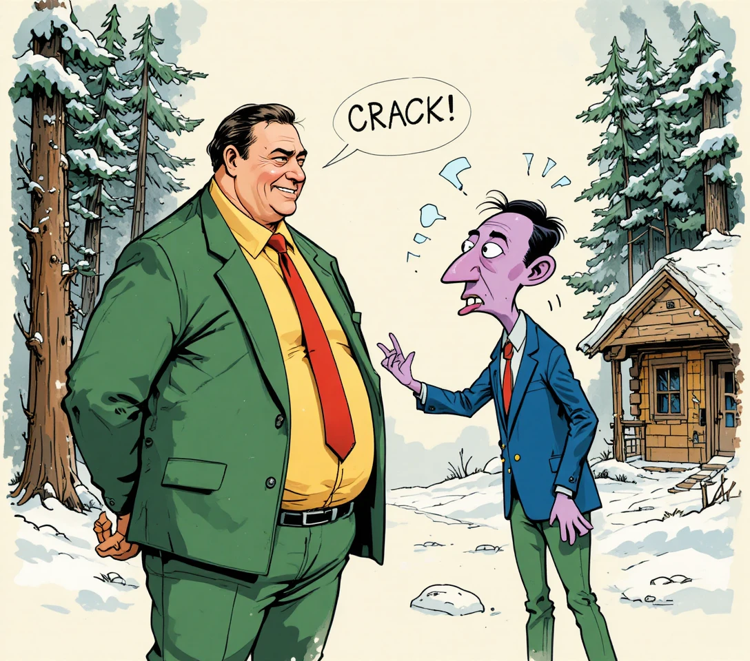 Humorvolle Cartoonzeichnung von zwei Männern in einer peinlichen Situation