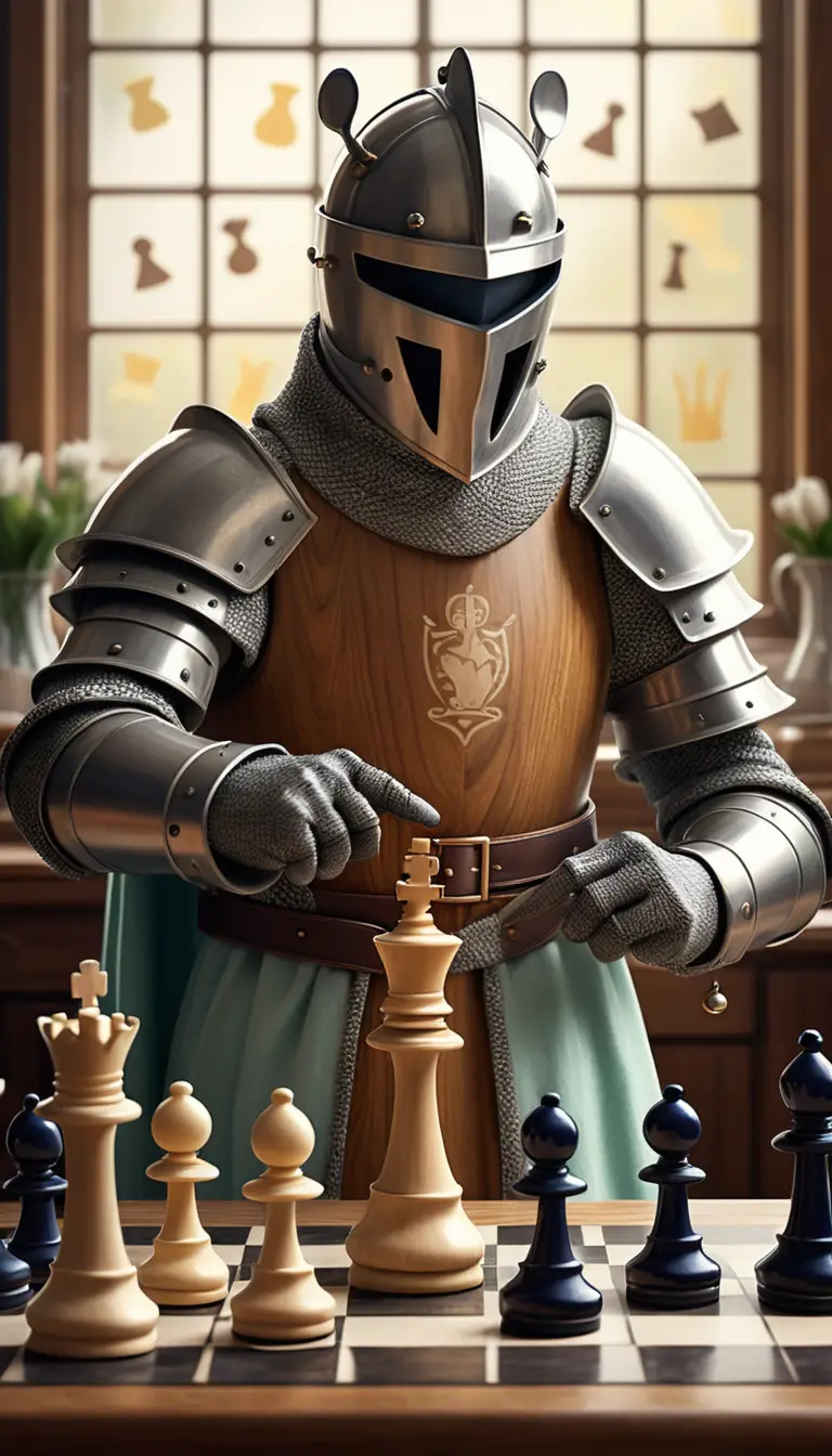 Whimsical chess character poised for a brilliant winning move