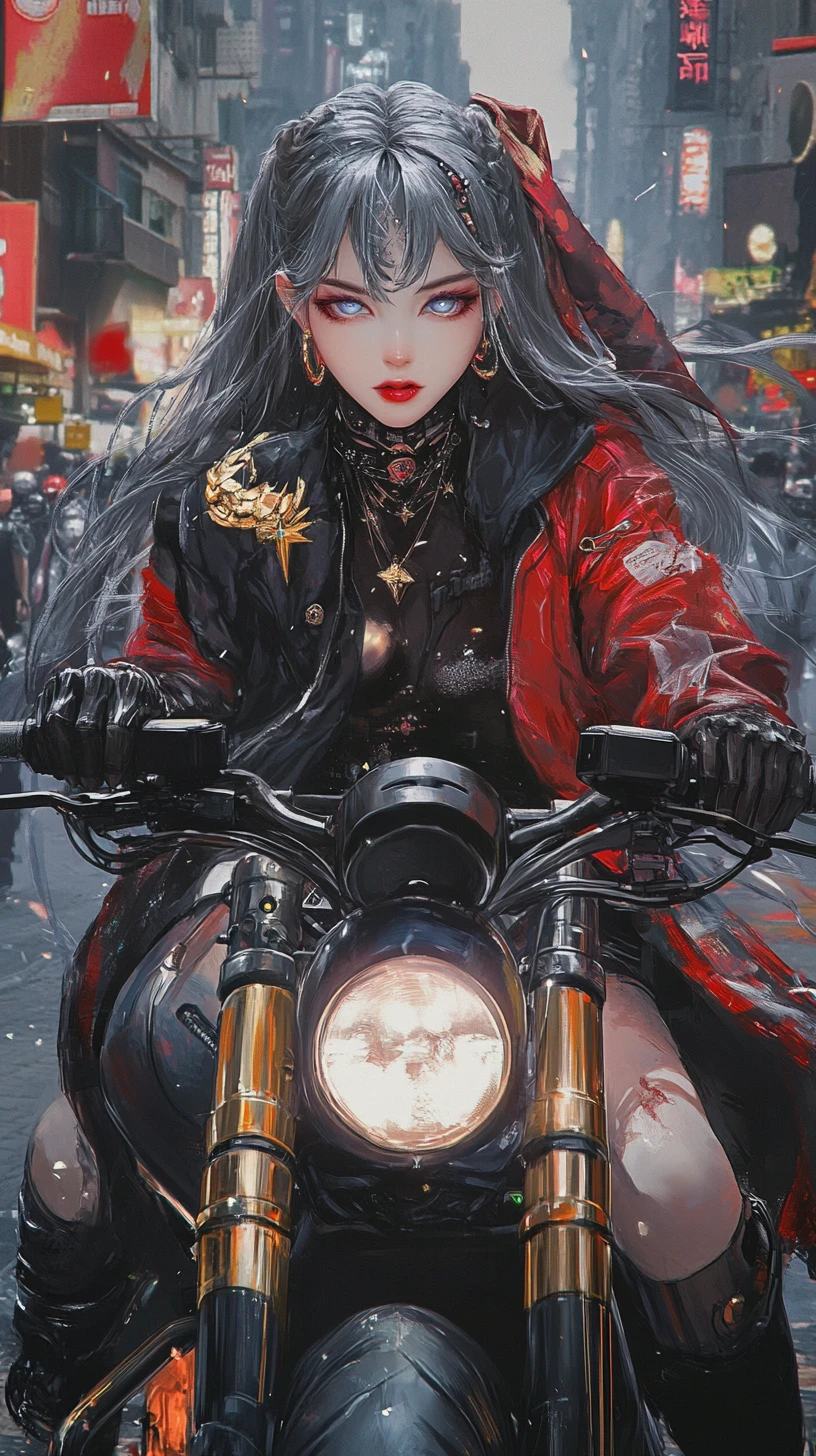騎著賽博龐克機車衝過暴動街頭的動漫少女