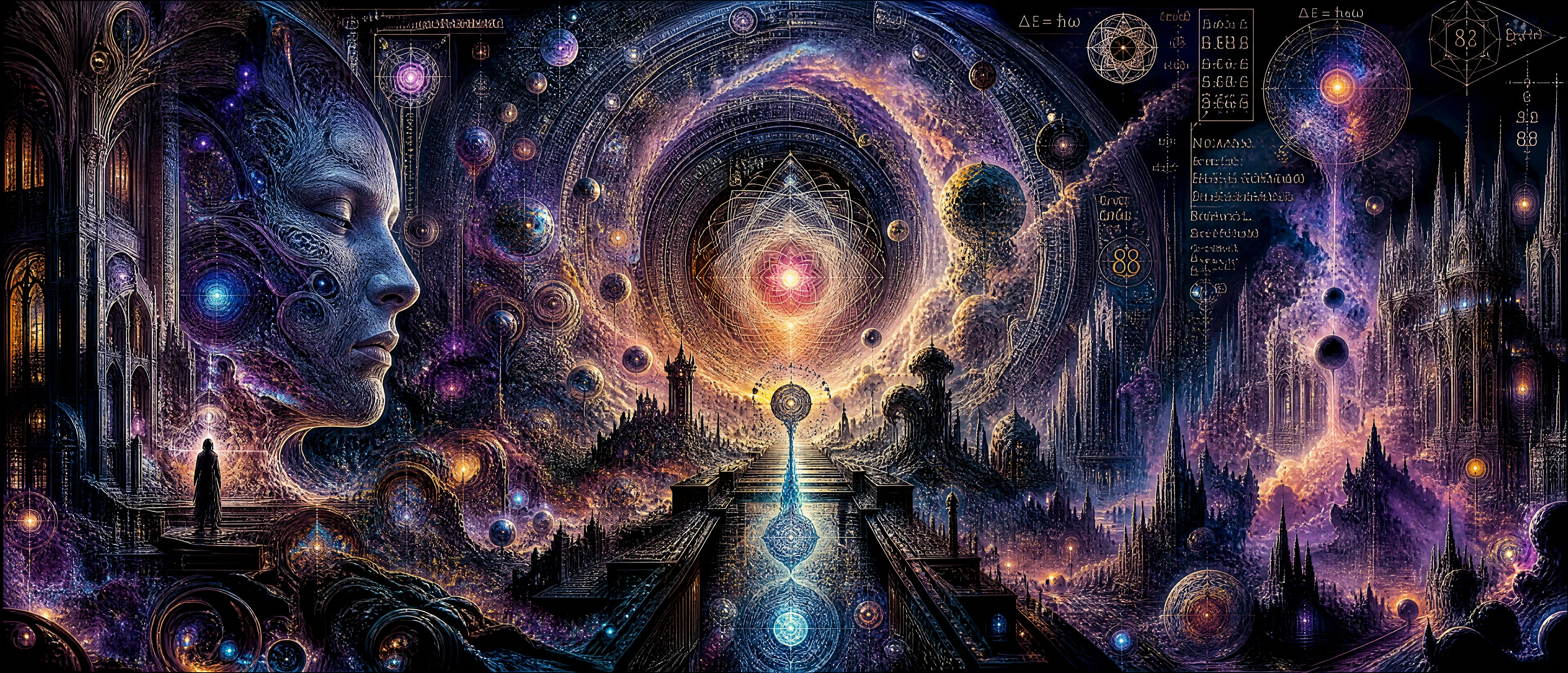 Surreal fractal cosmos with luminous abstract architecture