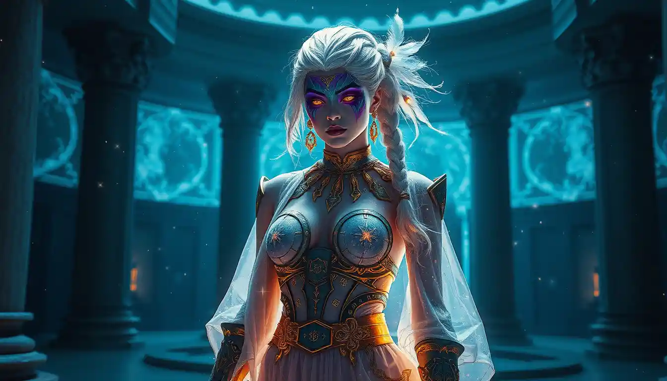 Runed space temptress in translucent crystal robes