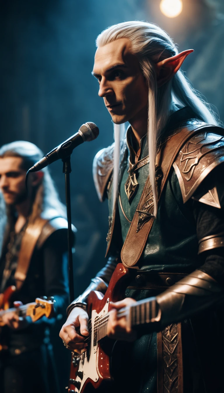 Fantasy elf lead singer in a dungeons and dragons rock band