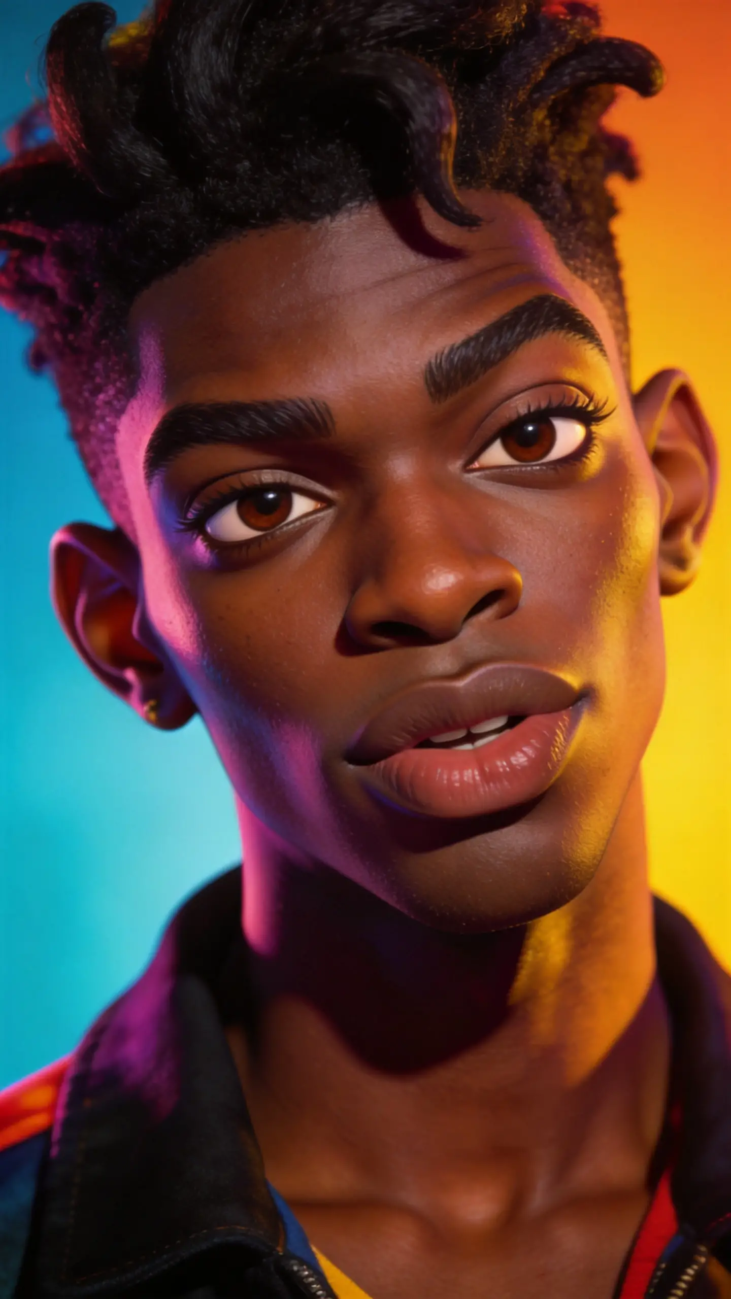 Caricature portrait of a handsome young black man with vivid detail