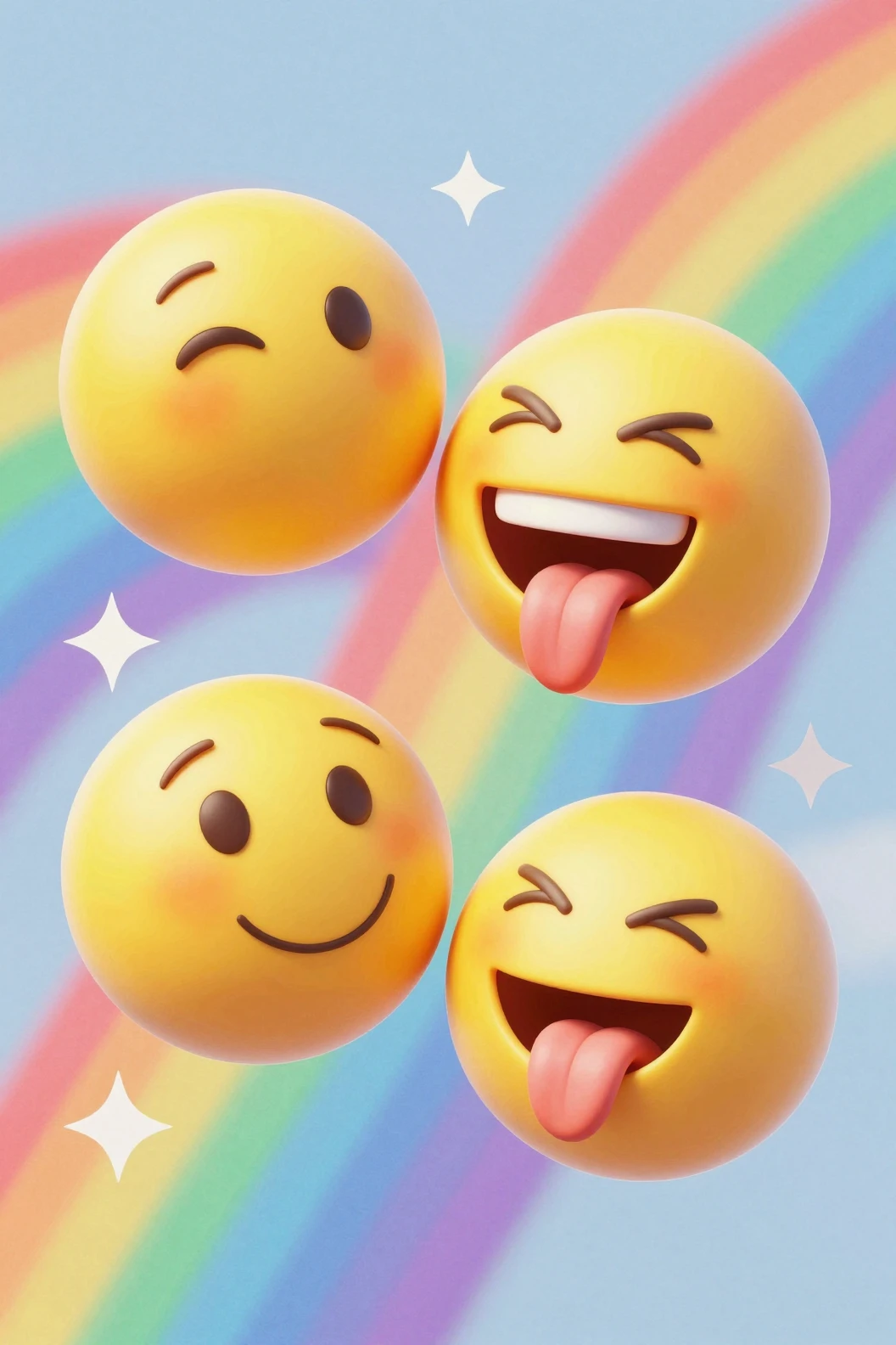 Verspielte gelbe Emojis auf luxuriösem, abstraktem Regenbogenhintergrund
