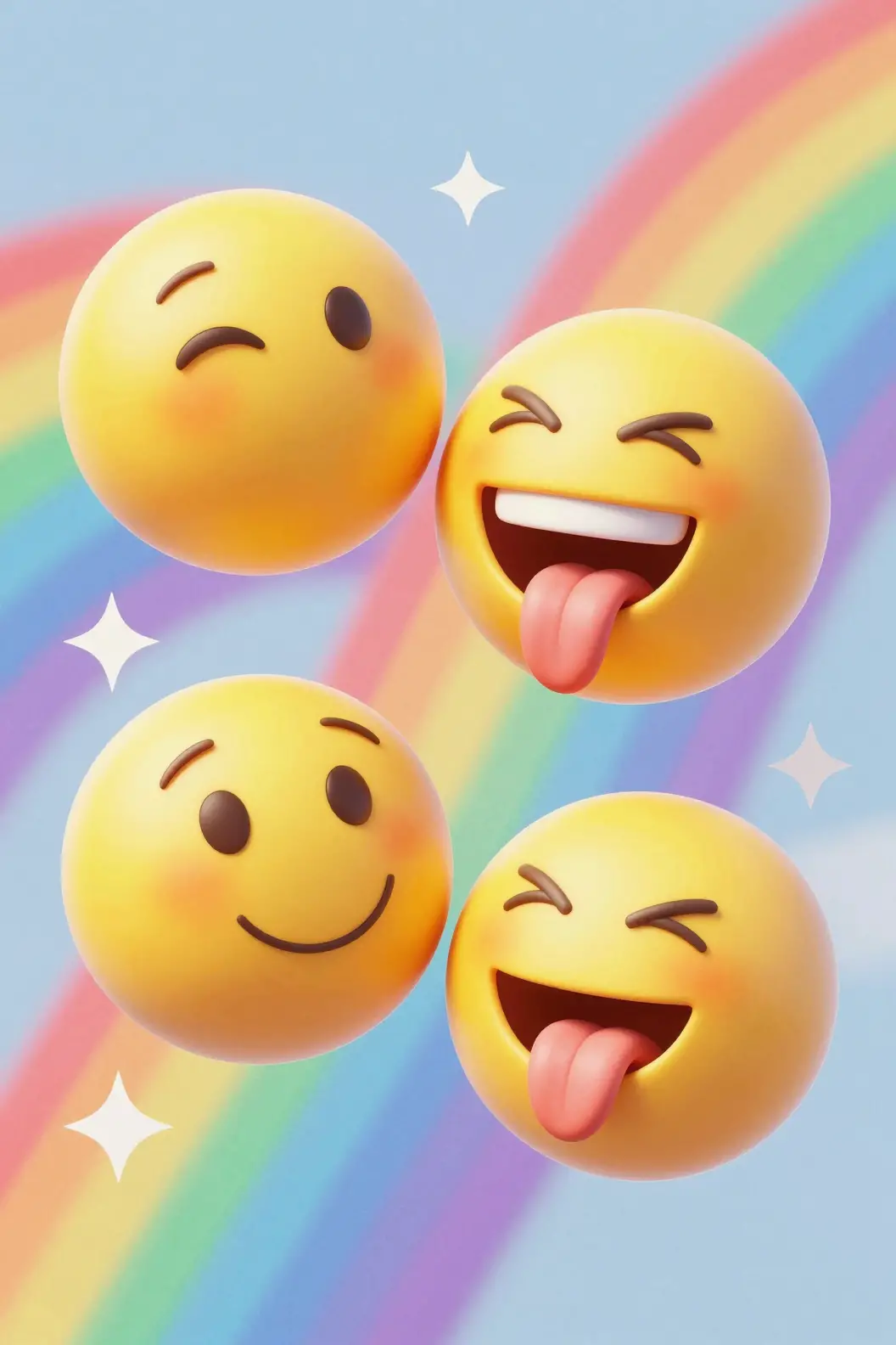 Playful yellow emojis on a luxurious rainbow abstract background