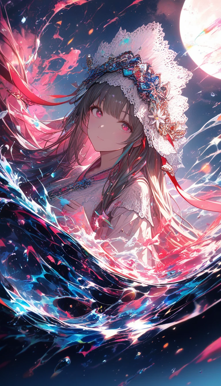古老宮殿夜色中的繽紛墨彩少女