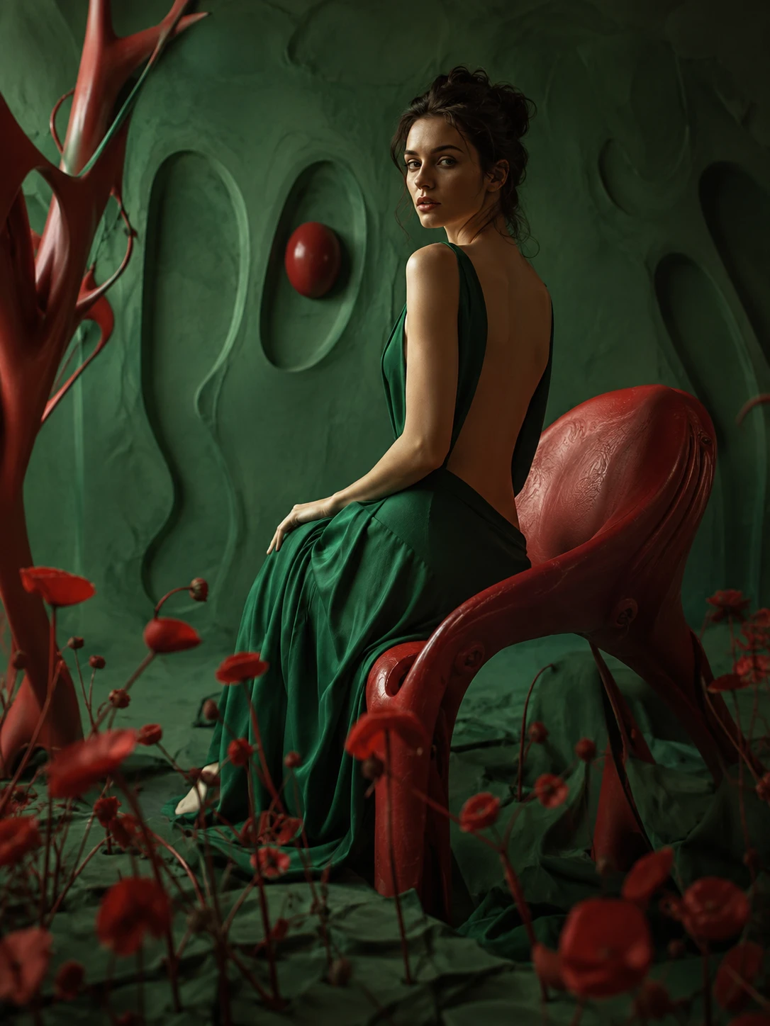 Surreal portrait of a beautiful woman in a theatrical world
