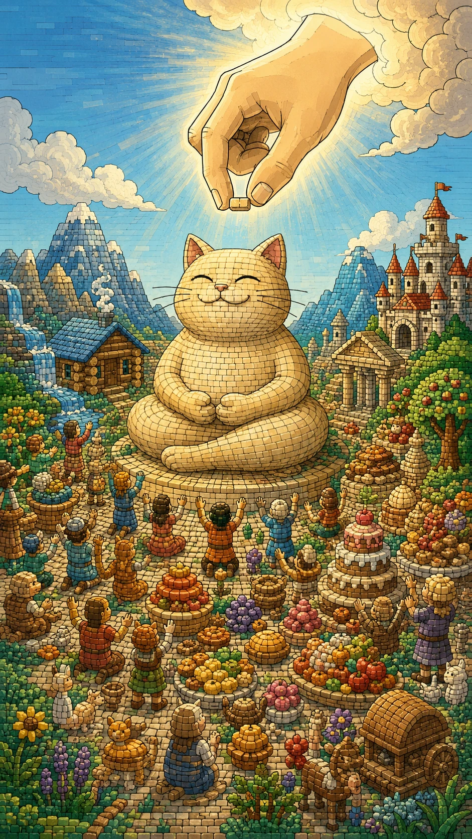 神聖之手用小積木創造胖胖貓
