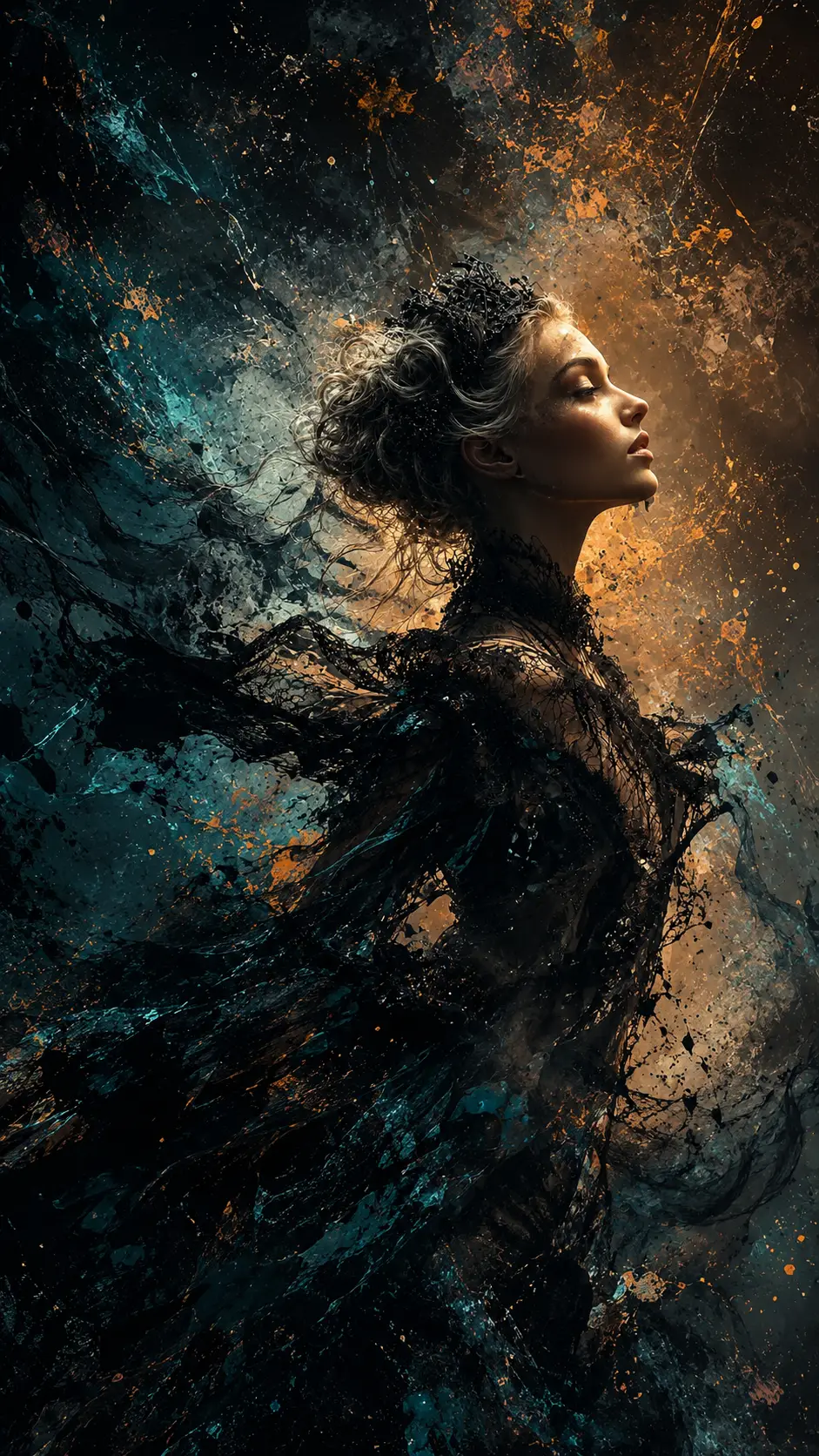 Abstract splashes of color in dramatic side lighting