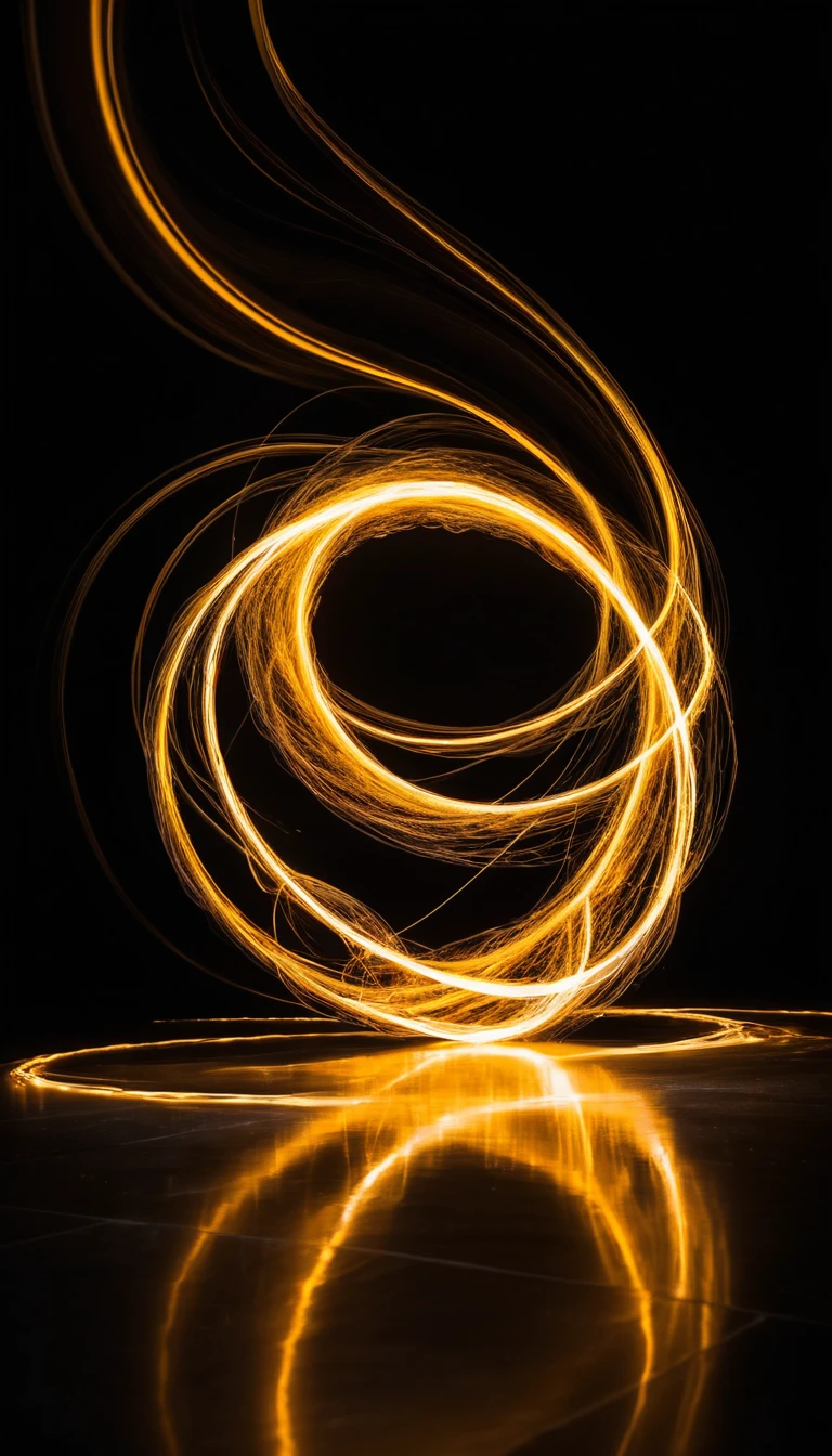 Golden light trails swirling above a reflective hand