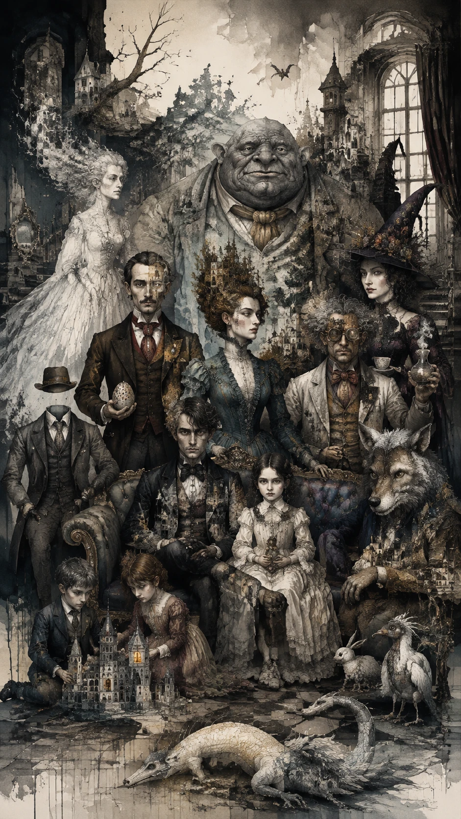 Portrait d’une Famille Surnaturelle Excentrique dans un Manoir Gothique