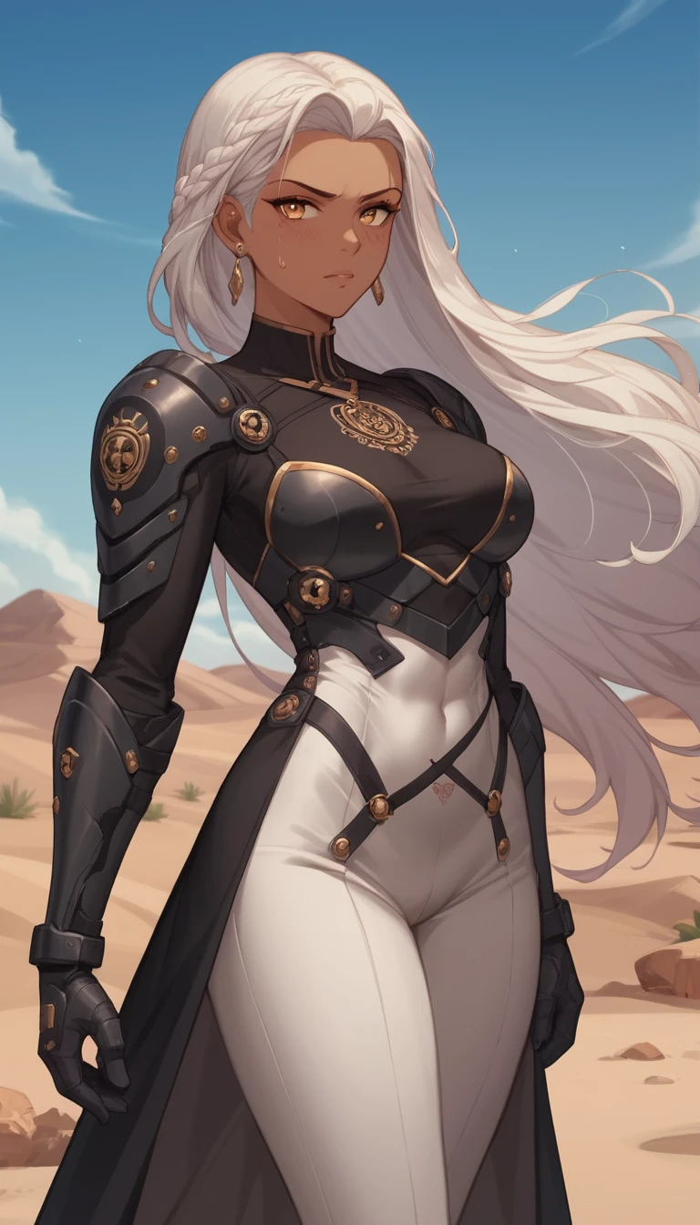 Dunkelhäutige Anime-Heldin im gepanzerten Panther-Bodysuit