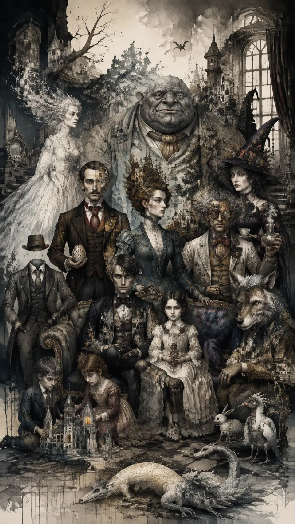 Eccentric Supernatural Family Portrait In Gothic Mansion