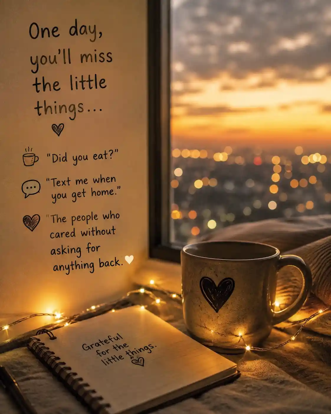 Minimal quote about missing everyday caring gestures
