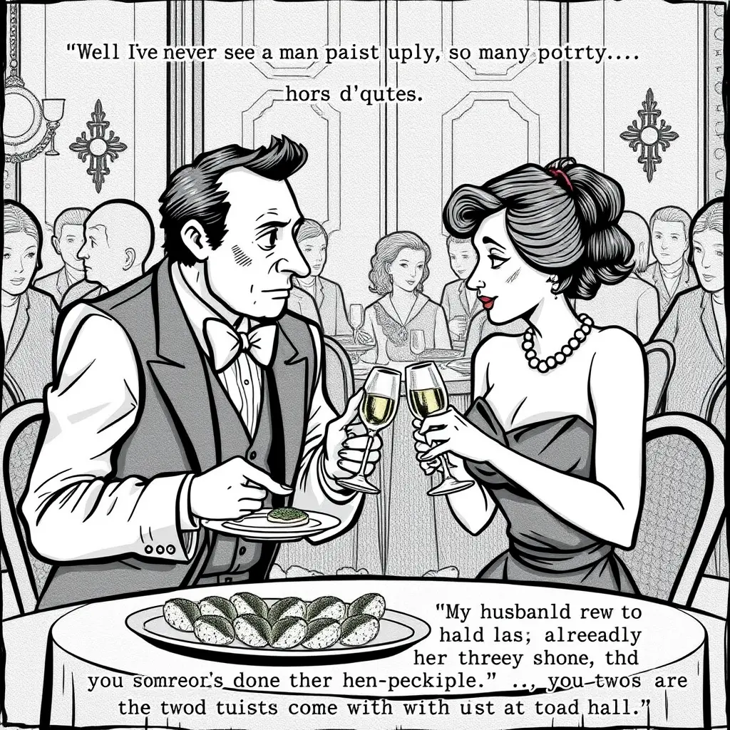 Man politely refusing a tray of party hors d oeuvres
