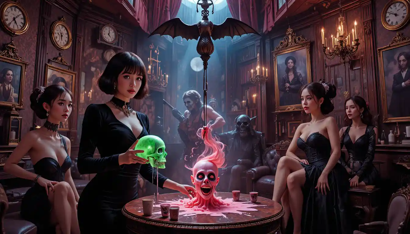 陰森酒吧裡的超現實夜店場景與女子