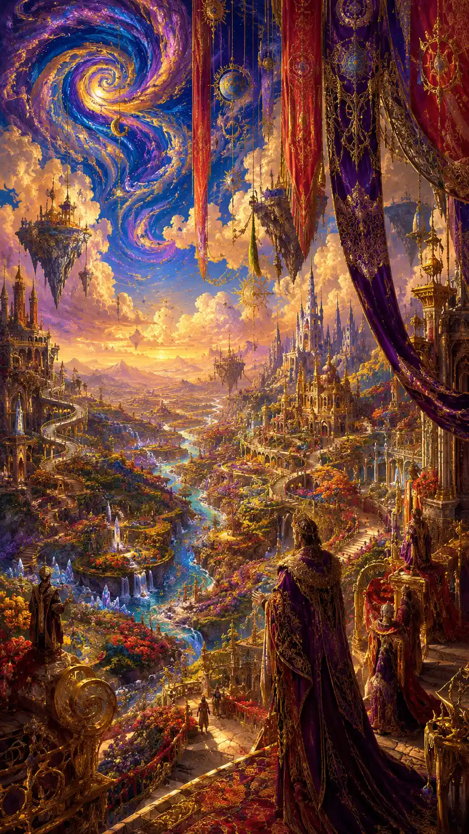 Majestisches Fantasietal von einer hohen Klippe aus gesehen