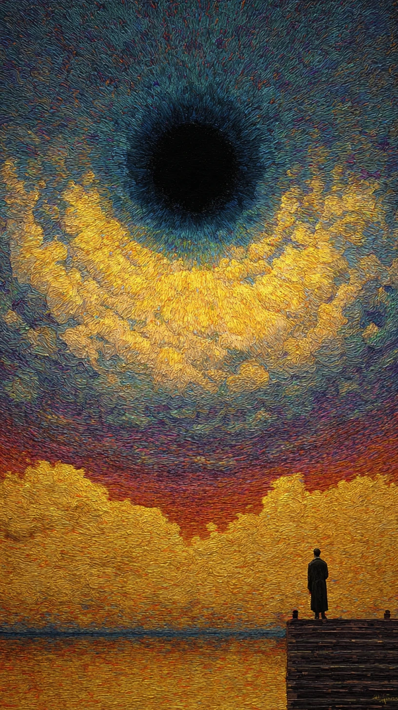 Paisaje abstracto surreal pintado en índigo suave y tonos cálidos