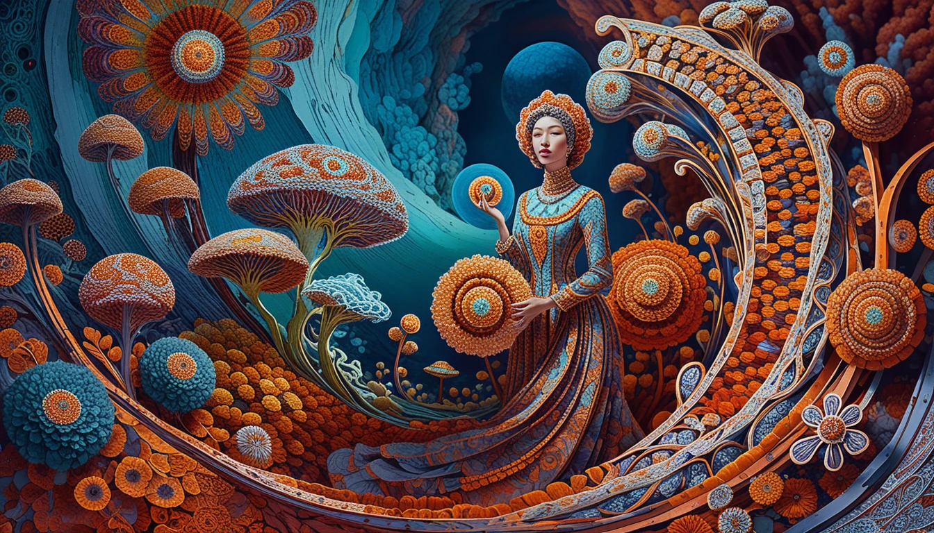 夢幻形態中的黑女子超現實油畫