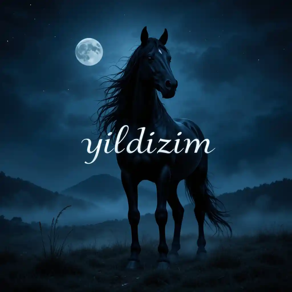 寧靜月夜下的威嚴黑色弗里斯蘭馬