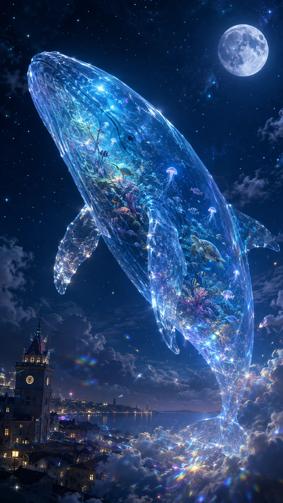 月光幻想夜空中的水晶鯨魚