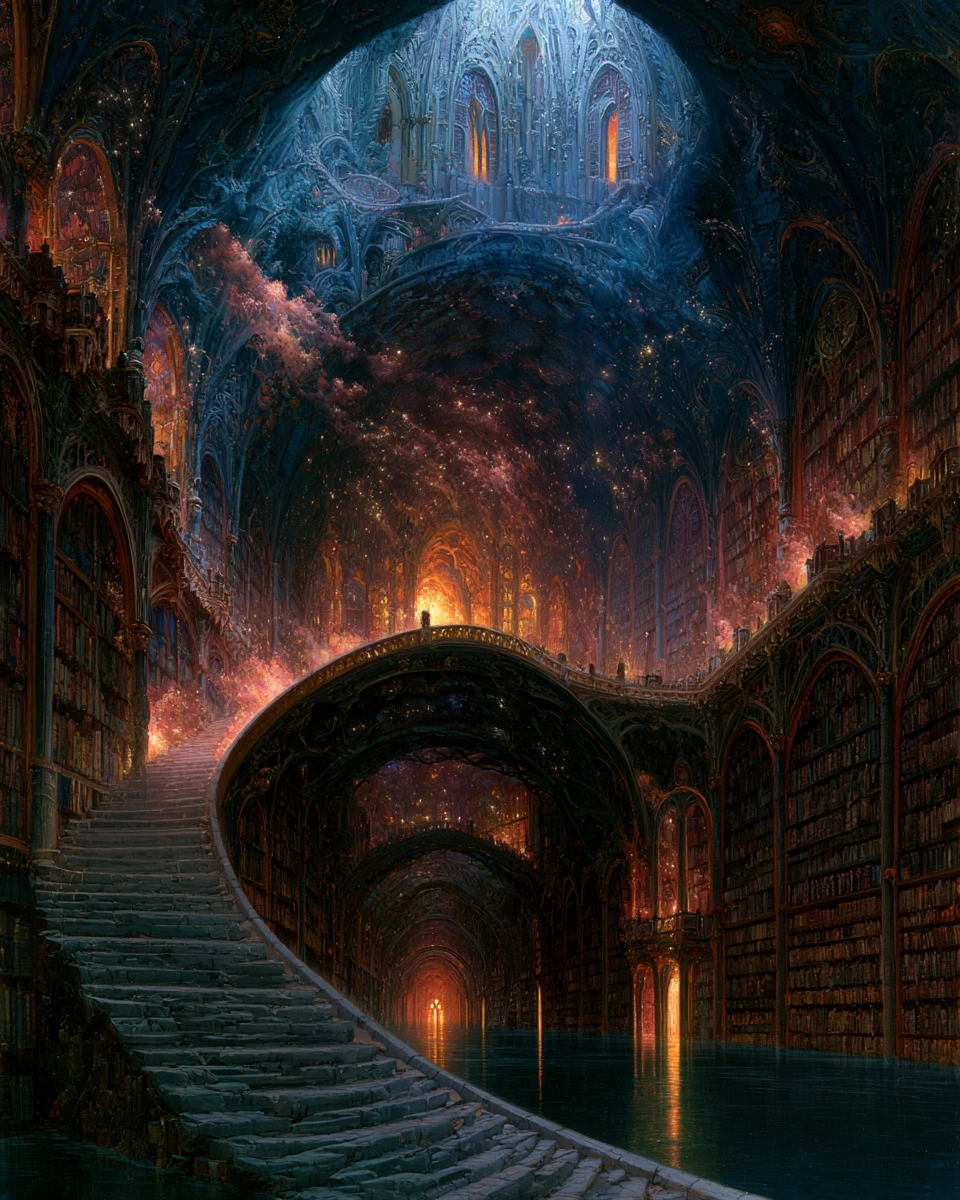 Biblioteca Incantata di Atlantide Circondata da Visitatori Galattici