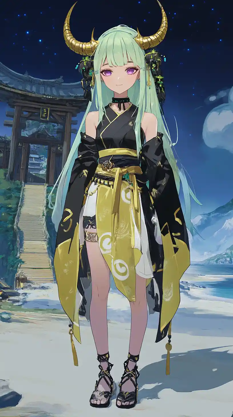 身穿華麗天界服飾的龍角動漫少女