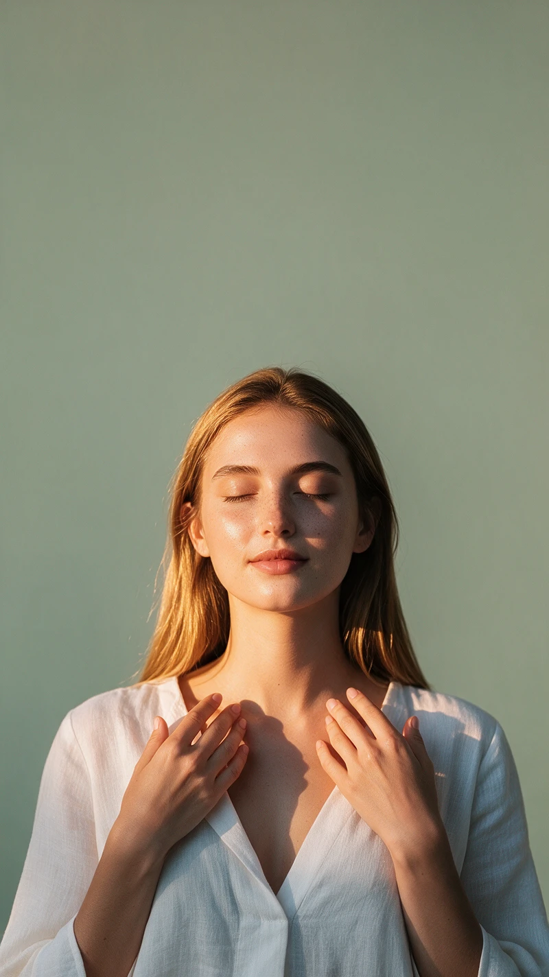 極簡風靜心養生的人像中的寧靜年輕女子
