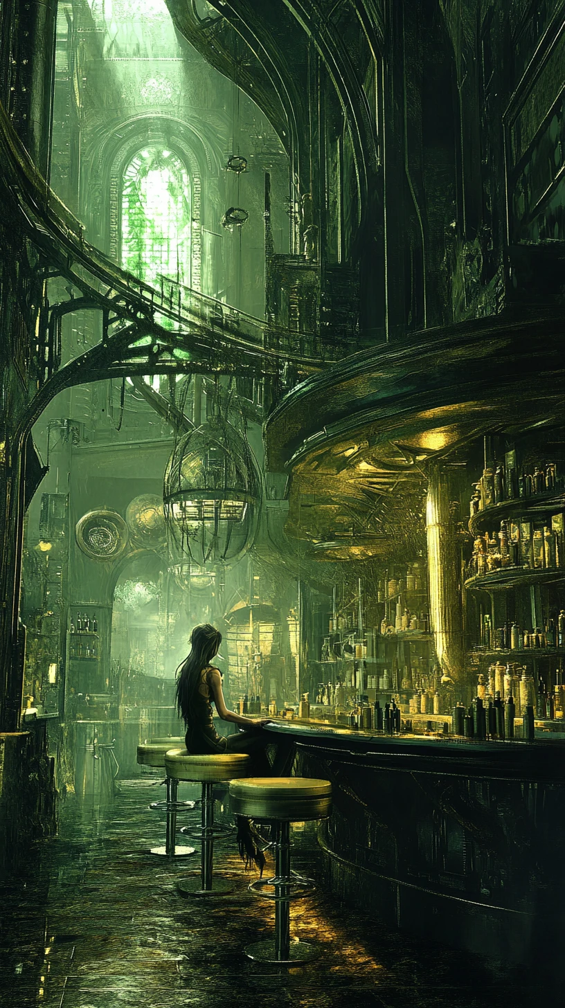 Moody fantasy hair salon interior in digital illustration