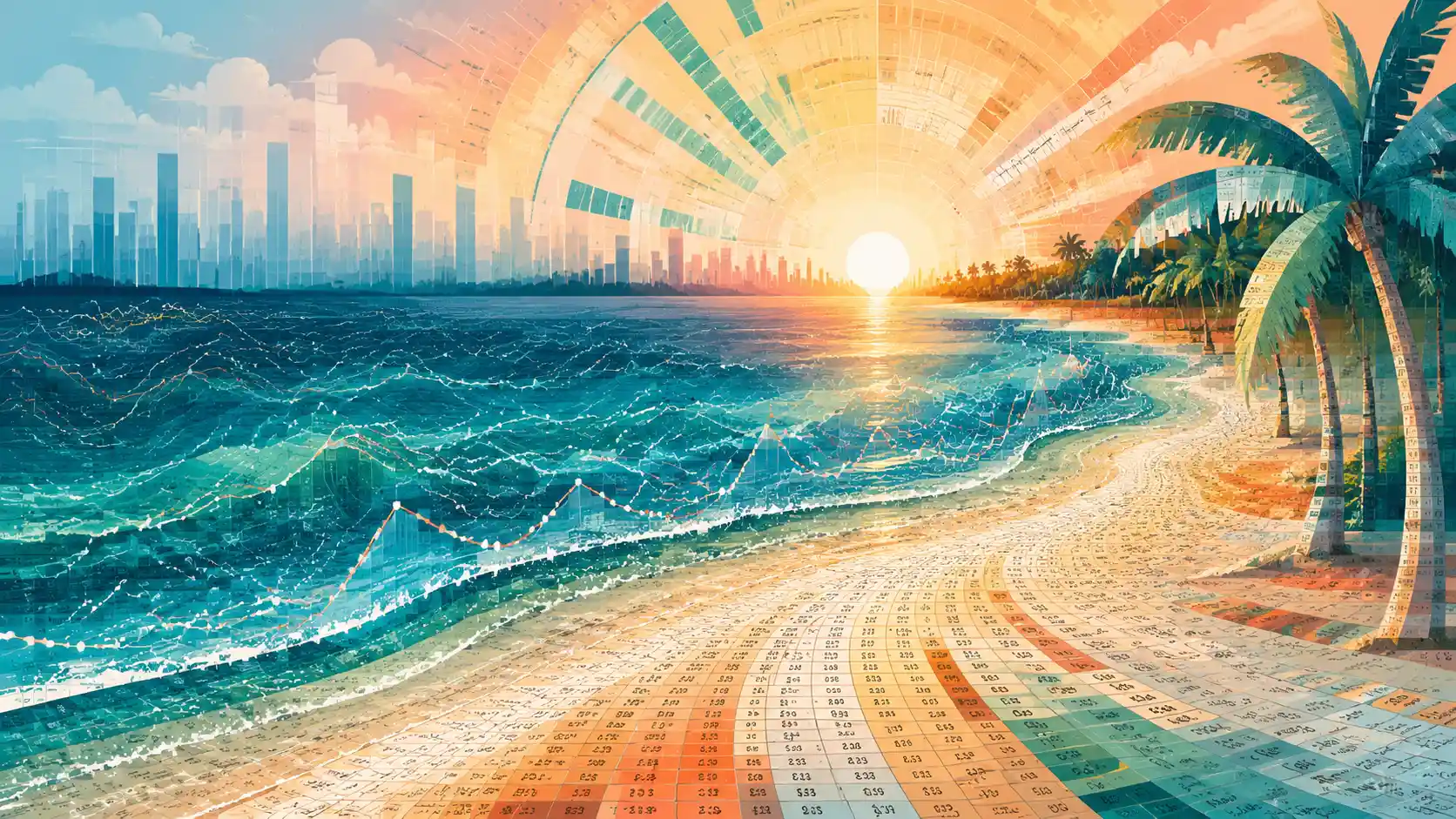 電影級數據驅動海灘．黃金時刻與碧綠海洋