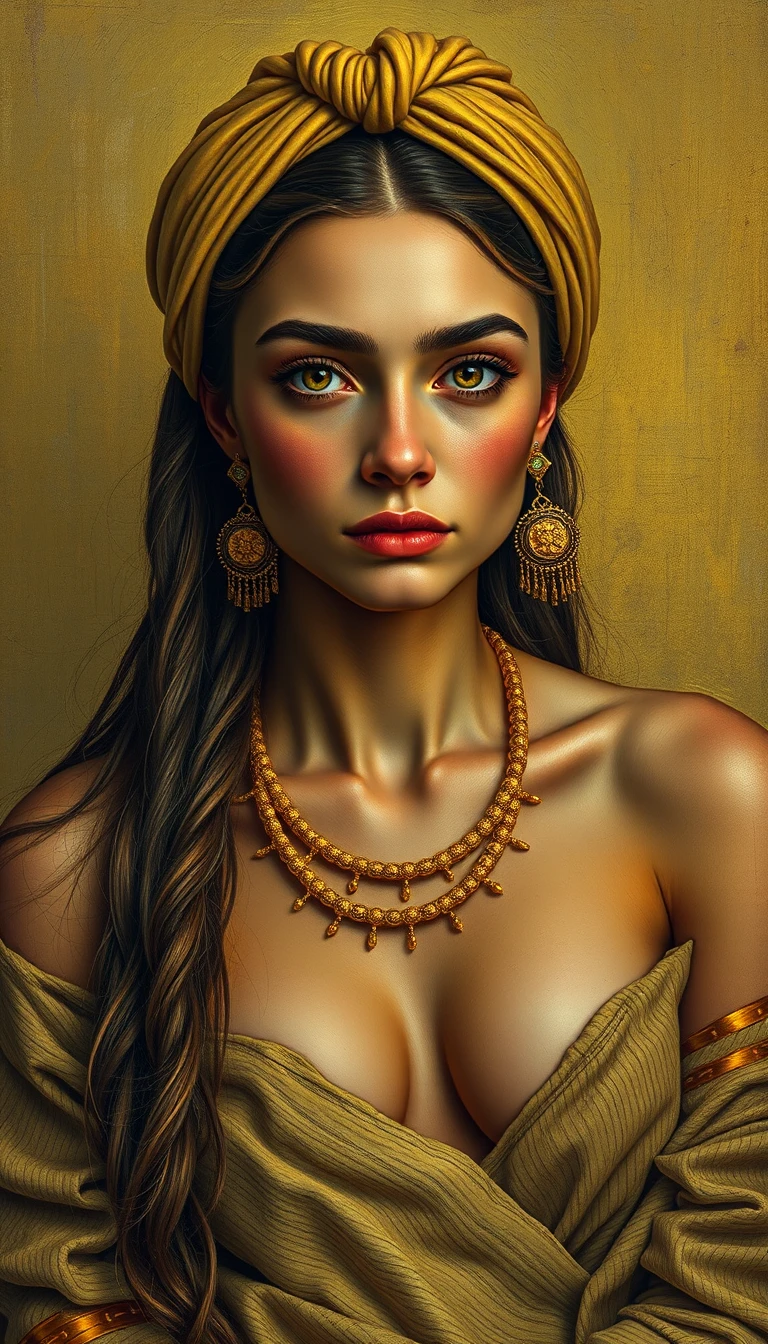 Retrato sensual de una mujer enjoyada a la luz cálida del desierto