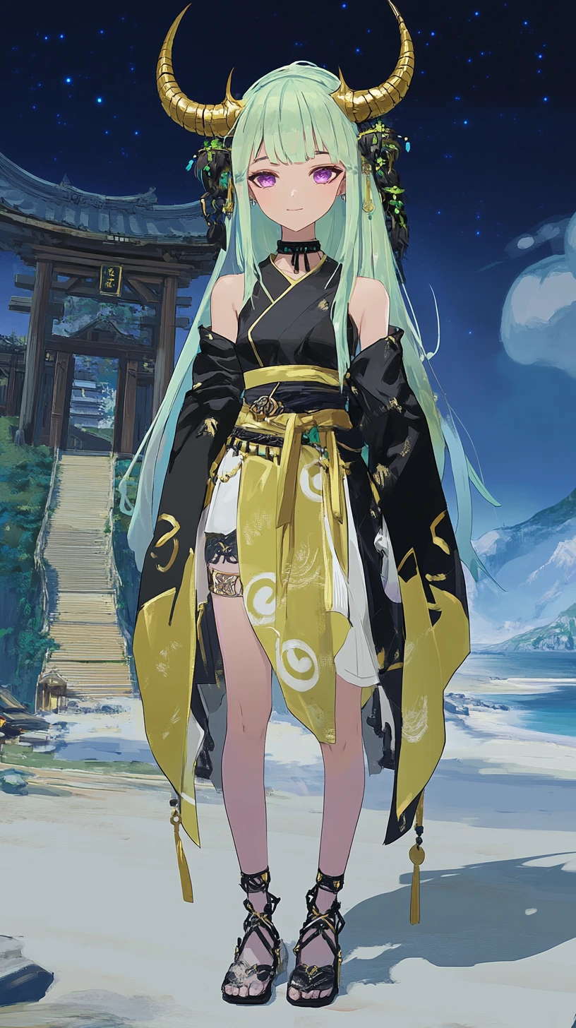 身穿華麗天界服飾的龍角動漫少女