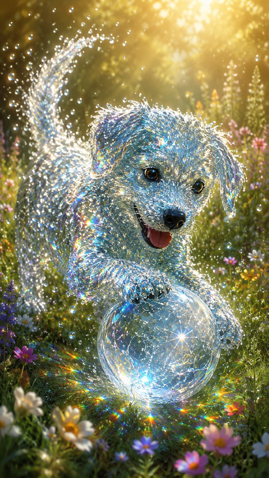 Perro de Agua Encantado Jugando con Bola de Hielo Mágica