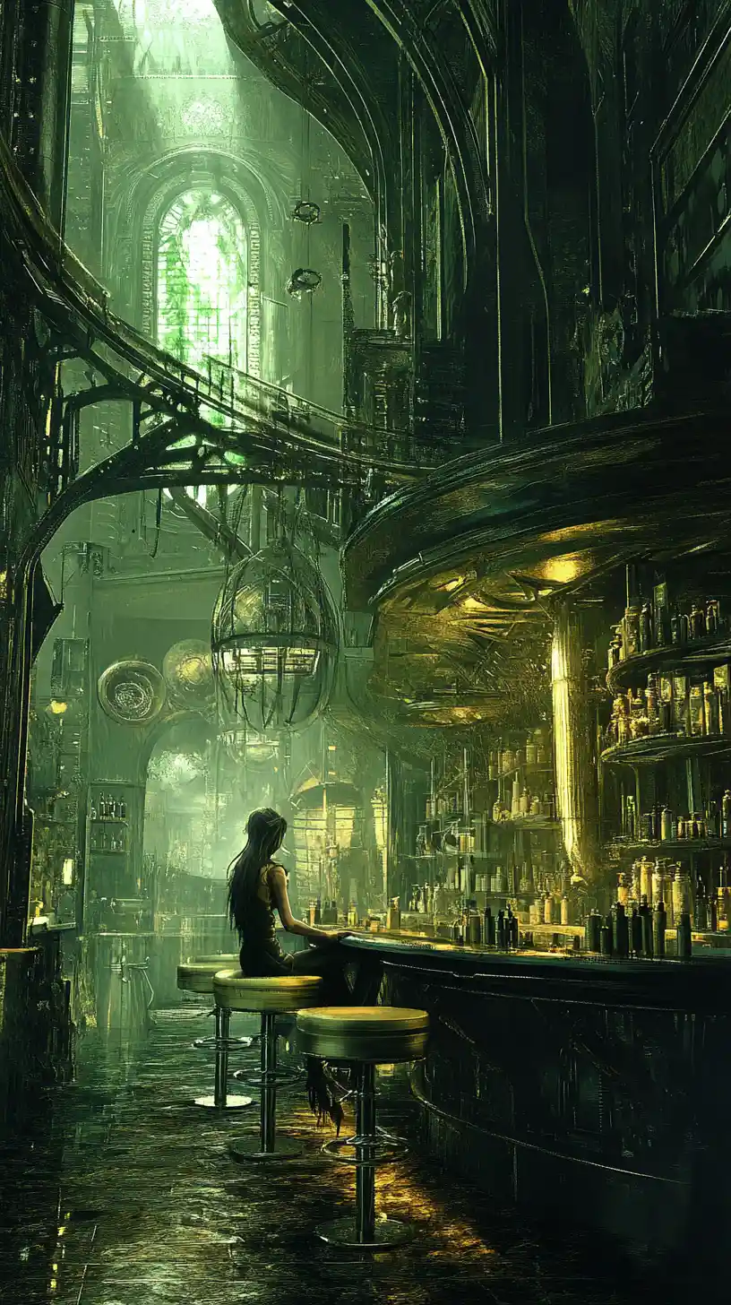 Moody fantasy hair salon interior in digital illustration