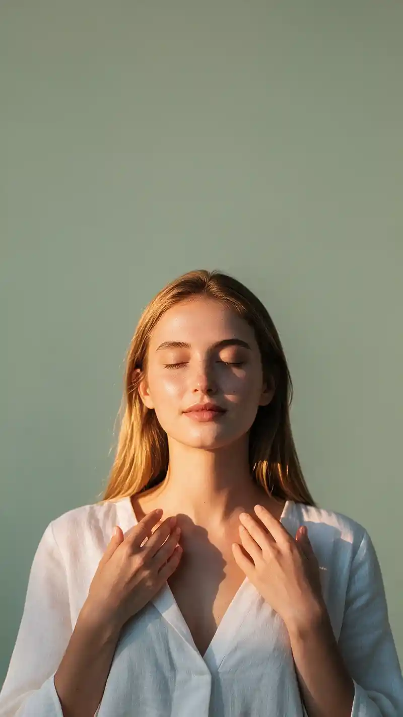 極簡風靜心養生的人像中的寧靜年輕女子
