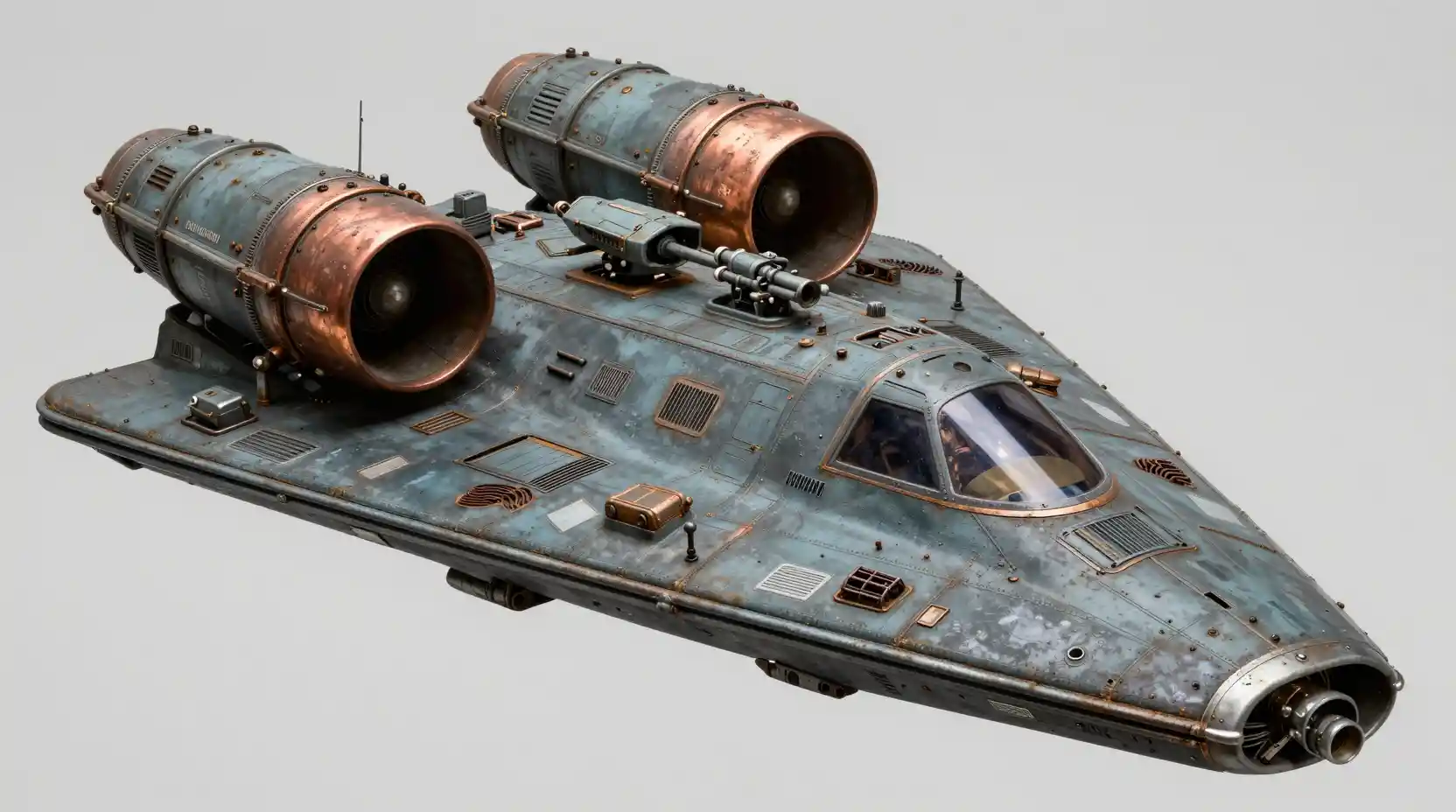 Retro miniature spacecraft model with industrial engines