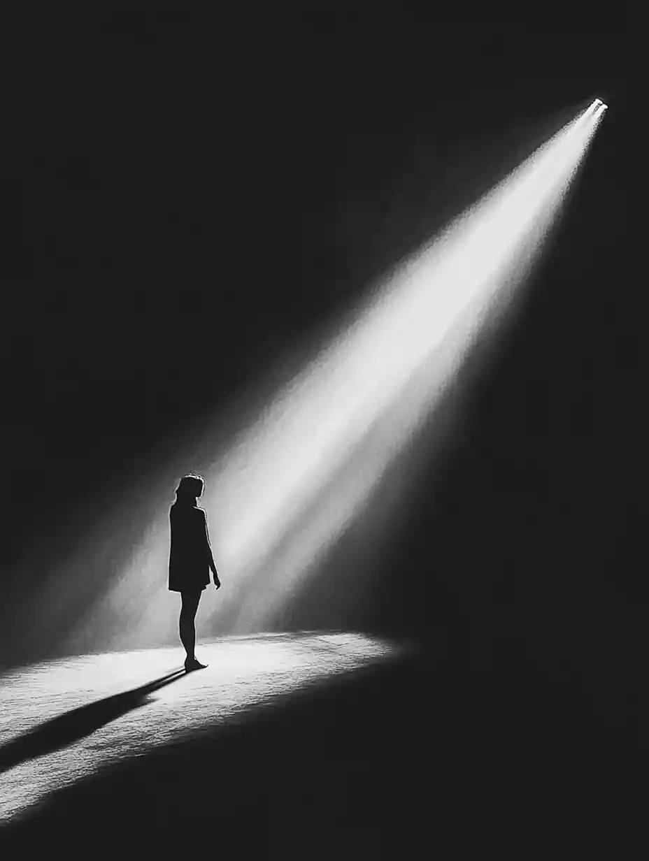 Dramatic black and white cinematic photograph with centered balance