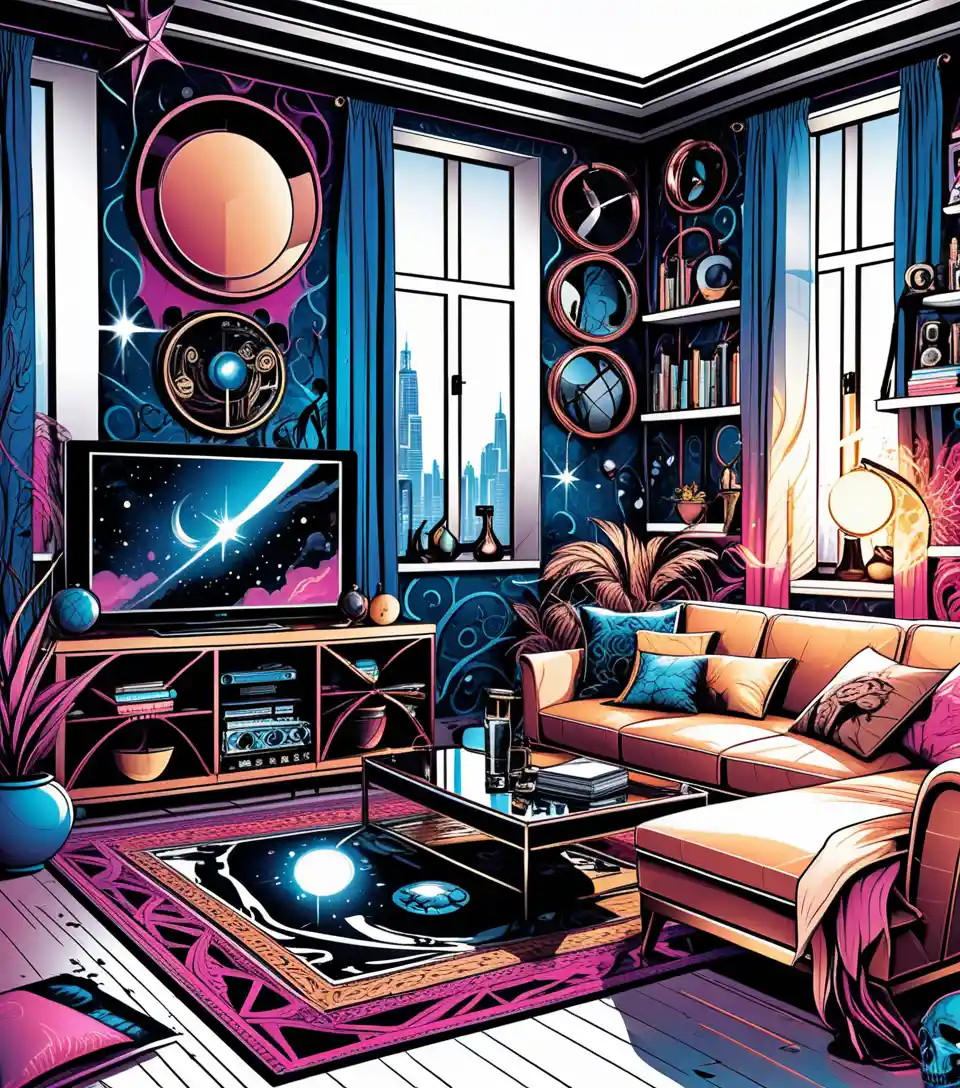 Stimmungsvolles eklektisches 3D-Interieur mit Hexen-Dekor
