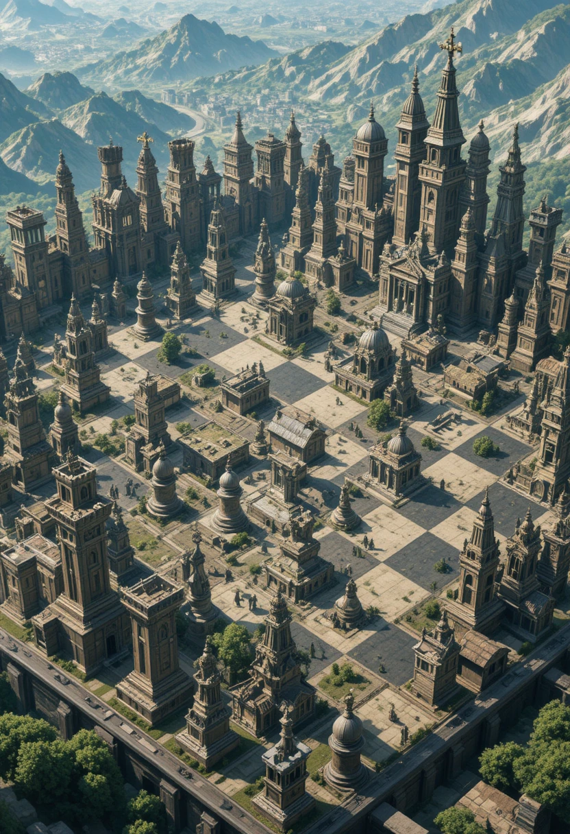 Civilisation fantastique bâtie sur un monde échiquier colossal