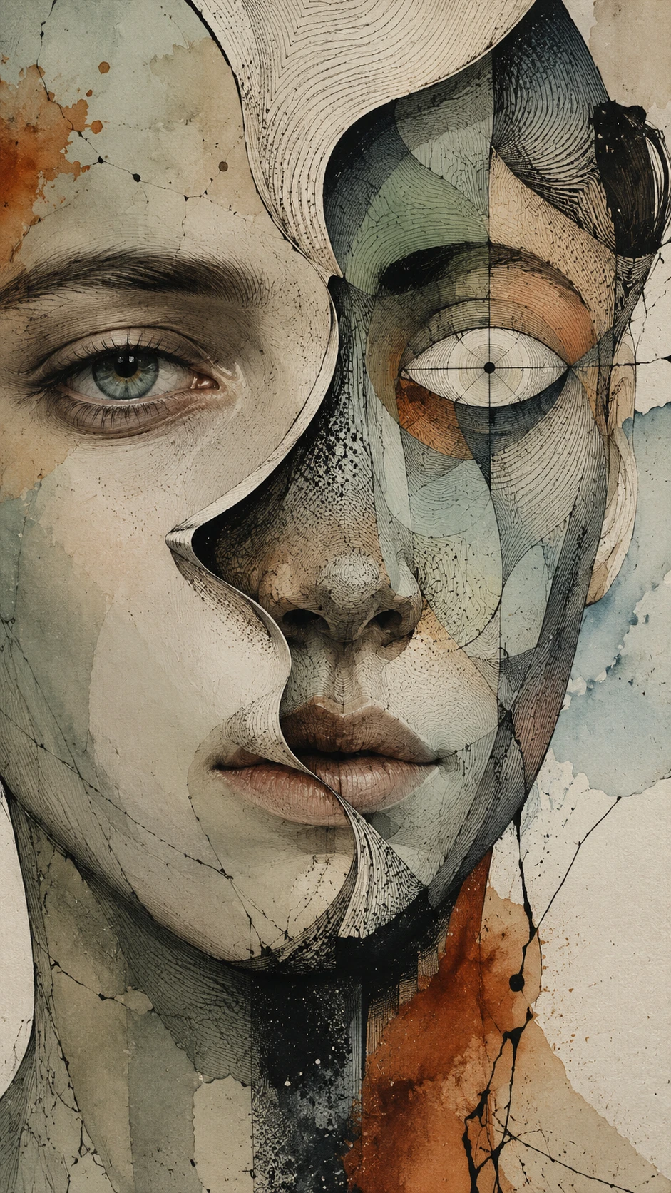 Surreal close up portrait with a peeled double human face