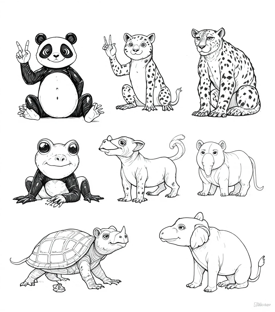 趴著的俏皮線條青蛙