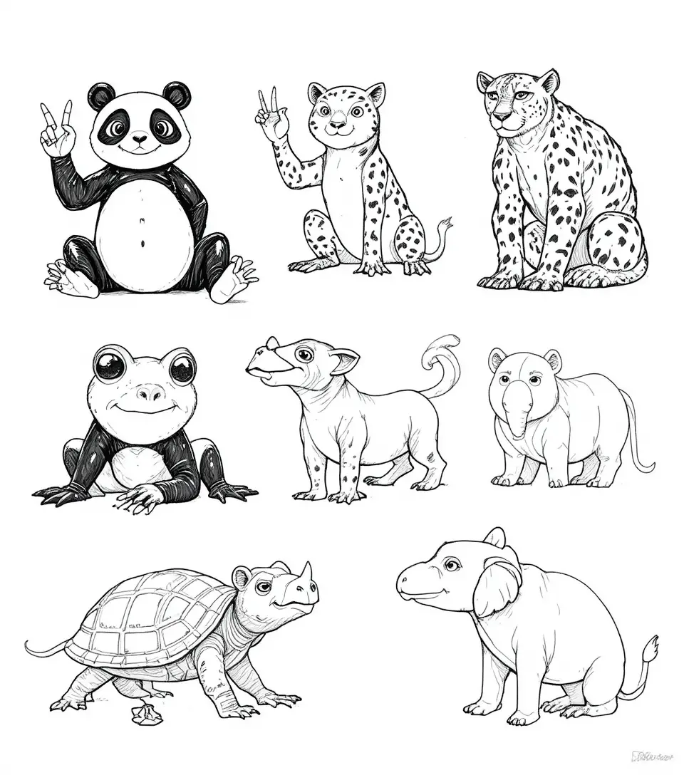 趴著的俏皮線條青蛙