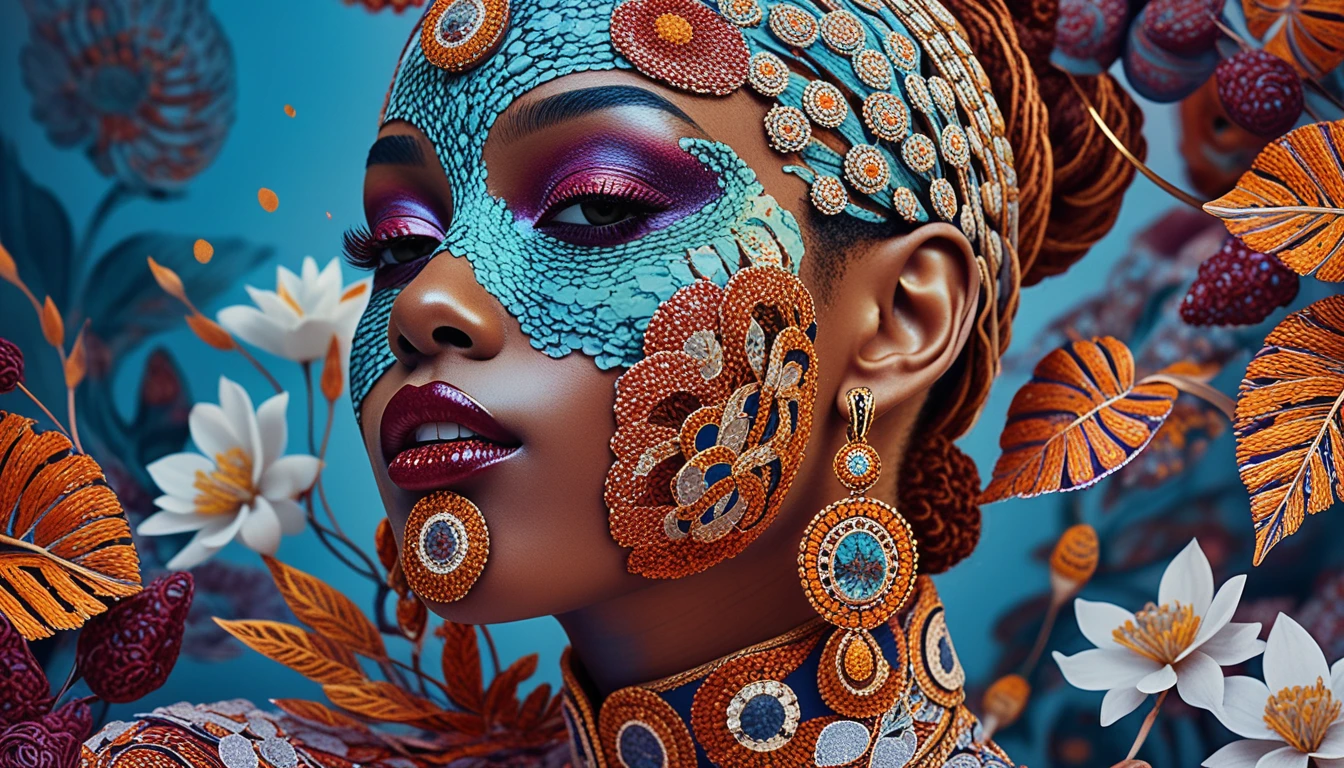 Portrait de mode surréaliste en gros plan d’une femme noire