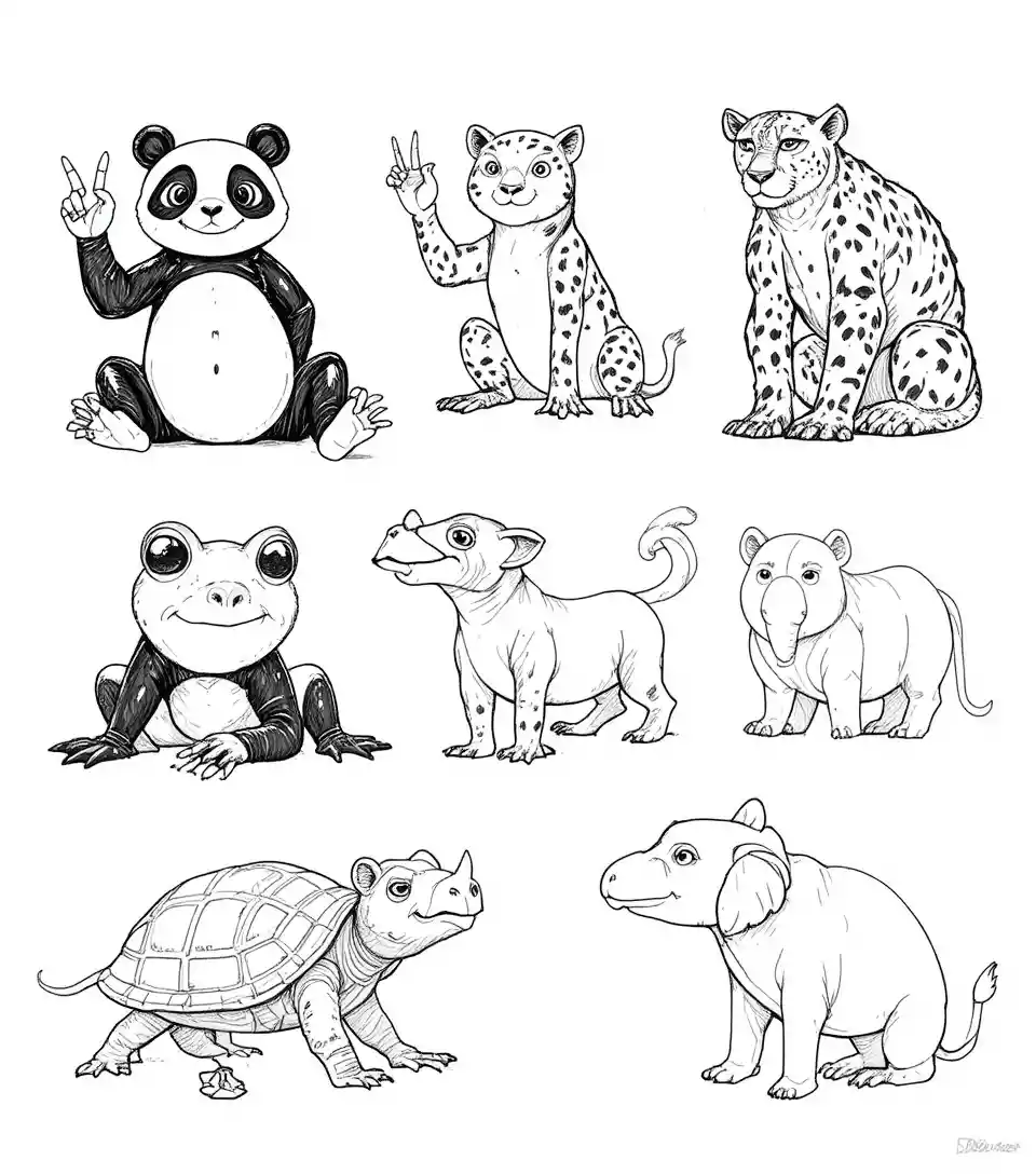 趴著的俏皮線條青蛙