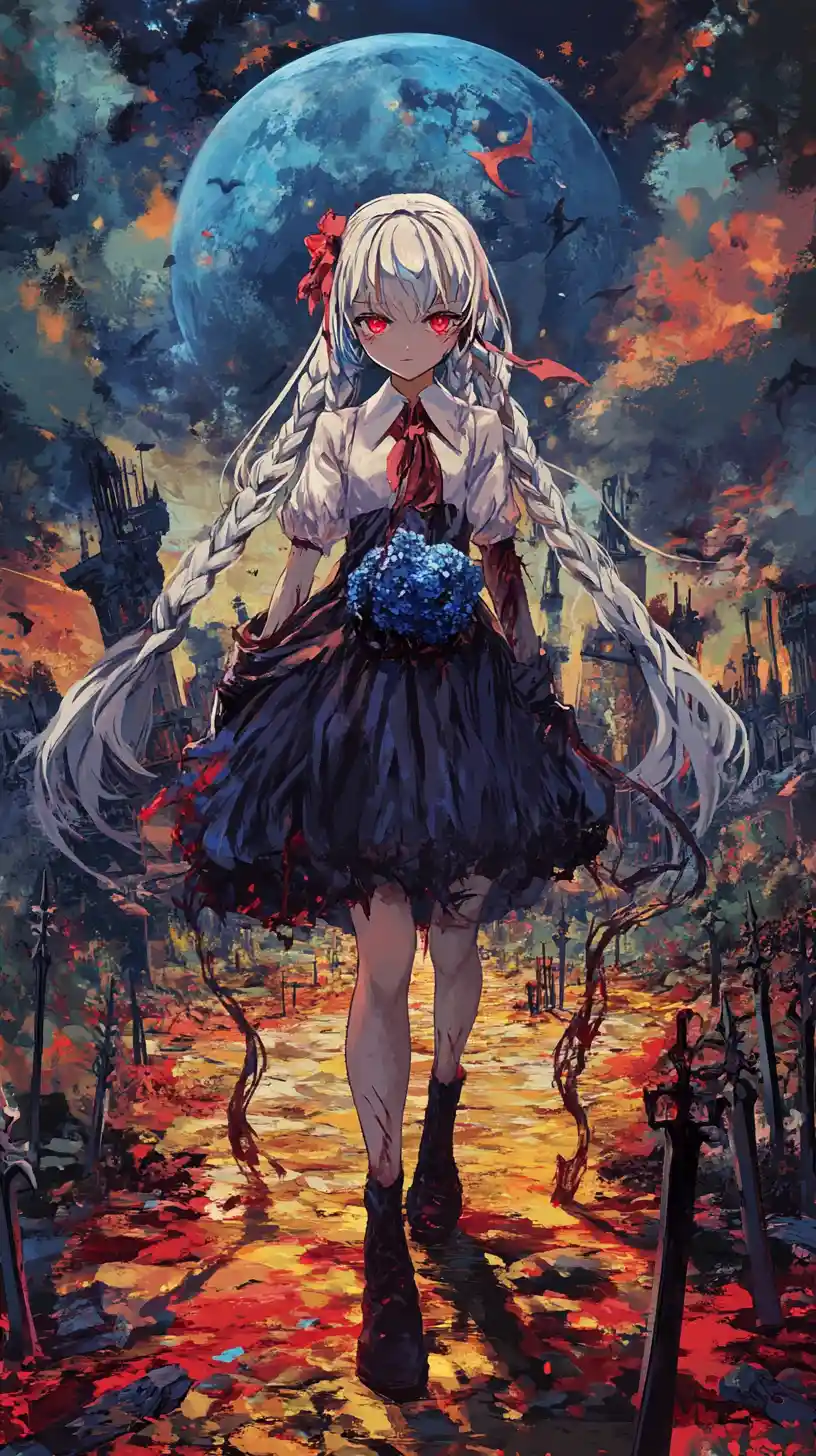穿著破爛衣服、露出詭異微笑的動漫少女