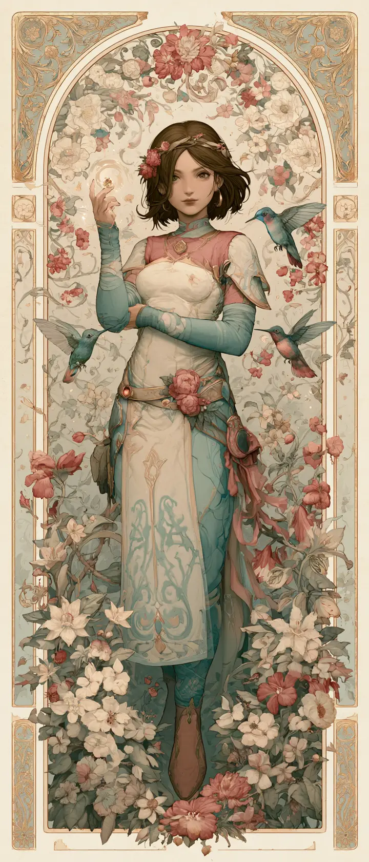 以花藤與群鳥施展魔法的魔法少女