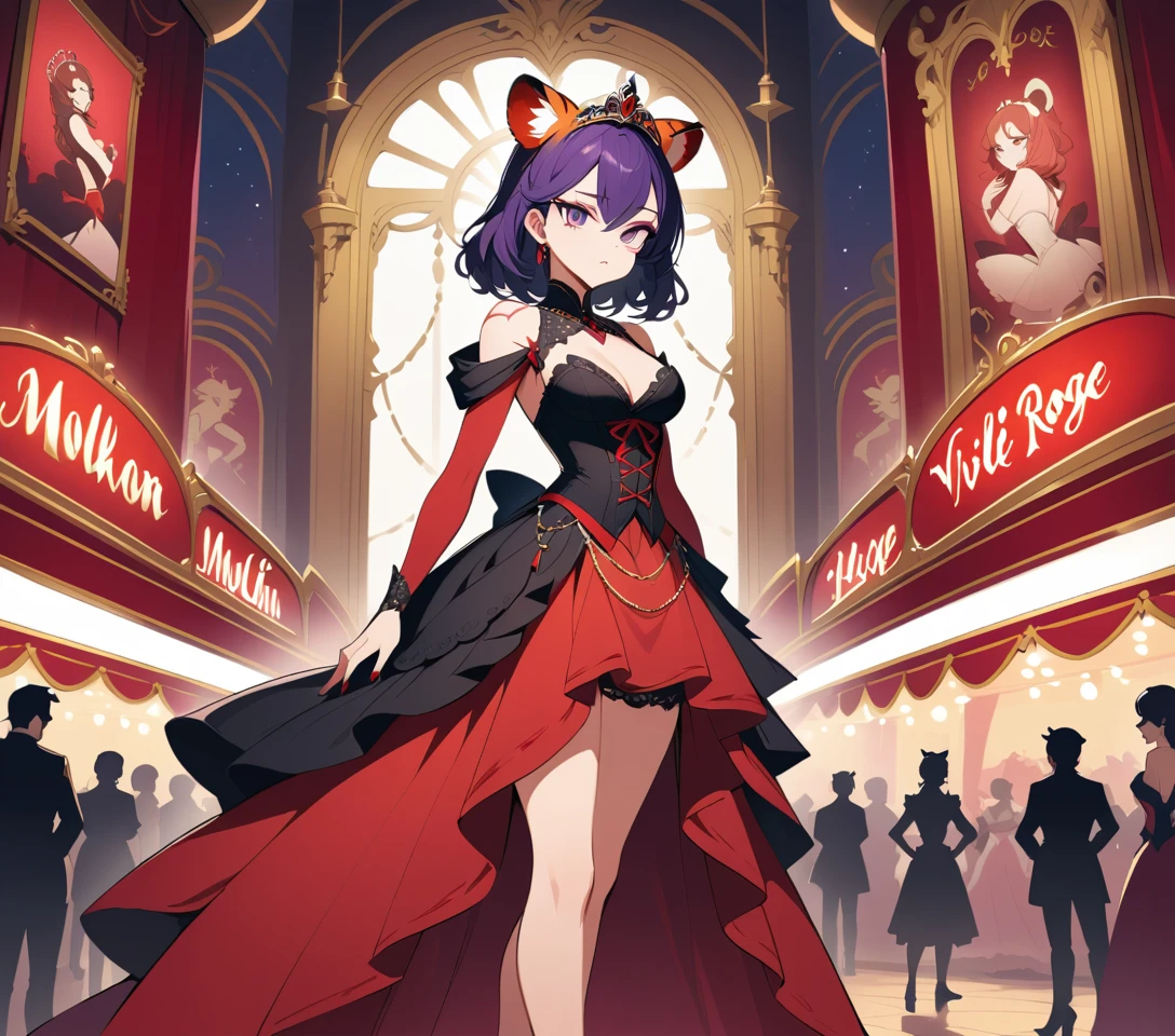 Mysterious courtesan in red at the Moulin Rouge stage